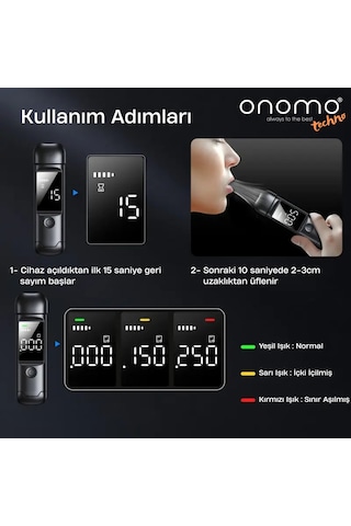 Onomo Techno Profesyonel Alkolmetre Lacivert Alkol Ölçüm Cihazı