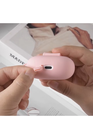 Huawei Freeclip 2 Kulaklık Uyumlu Mat Silikon Kılıf + Kanca Pembe