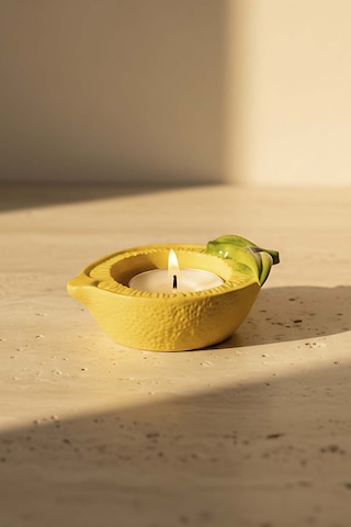 Limon Tasarımlı Dekoratif Sarı Mumluk Sarı