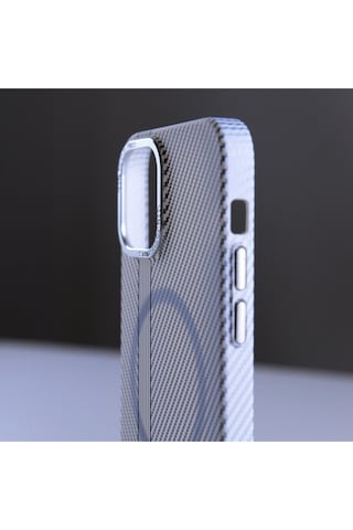 Merci Iphone Uyumlu 14 Pro Uyumlu Carbon Line Magsafe Destekli Kılıf Beyaz