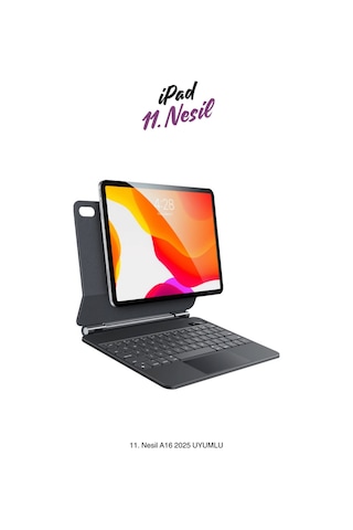 Apple Uyumlu iPad 11. Nesil A16 2025  Magic Style Manyetik Yapışmalı Klavyeli Tablet Kılıfı Klavyeli Kılıf