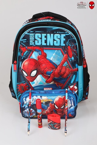 Lisanslı Spıderman Okul Çantası,kalem Çantası,2 Adet Silgili Kurşun Kalem,çift Bıçaklı Kalemtraş Ve Roket Silgi Kırtasiye Seti Diğer