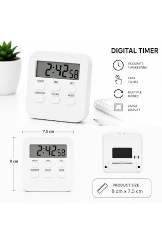 Beyaz Öğrenci Dijital Timer Alarmlı Geri Sayım, Kronometre Ve Saat Modu Büyük Lcd Ekran Manyetik Zamanlayıcı-dol288