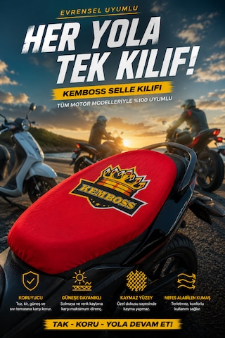Universal Motor Sele Kılıfı Kırmızı Kaymaz Yüzeyli Scooter Ve Motosiklet Sele Koruyucu