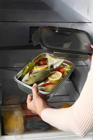 304 Çelik 1800 Ml Yemek Meyve Et Buzdolabı Beslenme Saklama Kabı Mt111-18 Gri