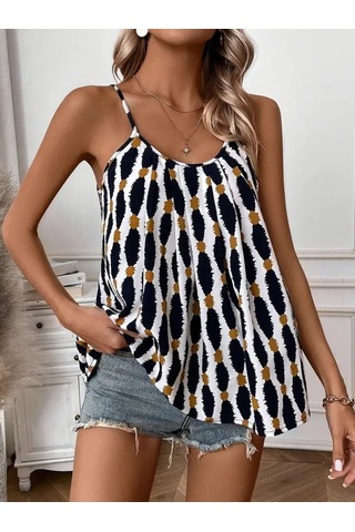 The İstanbul Kadın Askılı Yuvarlak Yaka Desenli Süprem Bluz Desenli