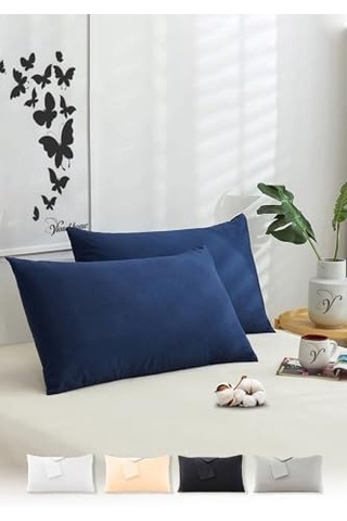 Vionel Home Pamuklu 2'li Kapaklı Yastık Kılıfı 50x70 Cm - Yumuşak Ve Nefes Alabilir Gece Mavisi Abanoz