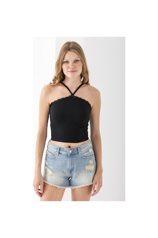 Giysa Kadın Çapraz Askılı Dantel Detaylı Crop Body Siyah - Ms0000309 Siyah