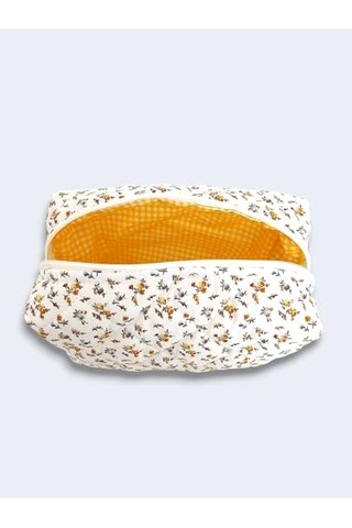Makyaj Çantası Makeup Bag Kapitone Bakım Seyahat Kozmetik Çantası Beyaz-sarı