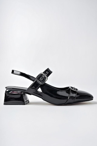 Muggo Yuqi Arkası Açık Küt Burun Çift Kemerli Kadın Günlük Klasik Kısa Topuklu Ayakkabı Sıyahrugan