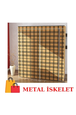 Beyazpazar Bez Dolap Fermuarlı Yeni Portatif Gardırop Ekose