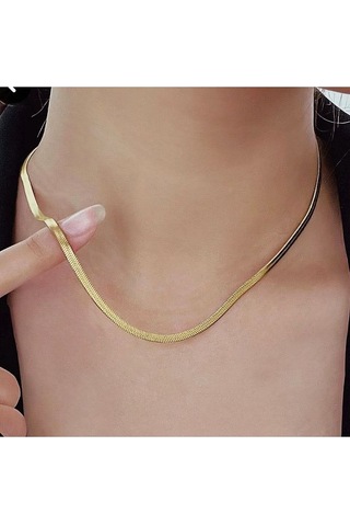 İtalyan Ezme Çelik Zincir Kolye Gold Renk Çelik Kolye Unisex Ürün Çok Renkli