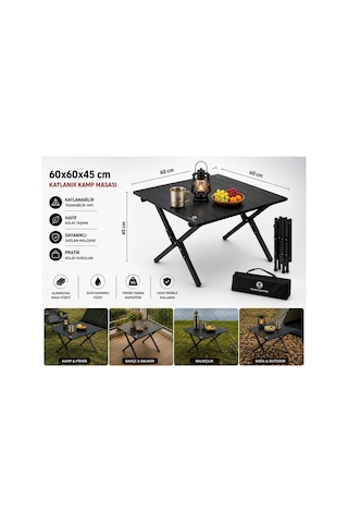 60x60x45 Cm Katlanır Kamp Ve Piknik Masası Hafif, Dayanıklı Ve Taşınabilir Siyah