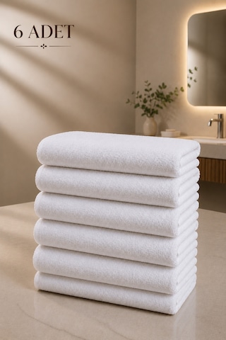 6 Adet Beyaz 50x85 Cm 200 Gram Bukle - Armür Otel El-yüz Havlusu Beyaz