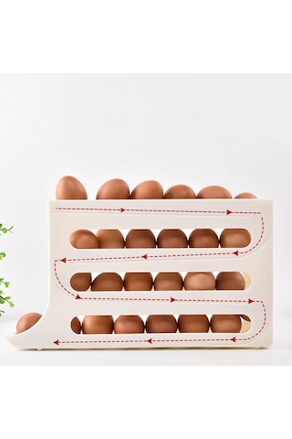 Ranyeek Buzdolabı İçin Dört Katlı Otomatik Yumurta Dağıtıcı - 30 Yumurta Kapasitesi, Yer Tasarrufu Sağlar, Kaymaz Ayaklı, Gri Gri