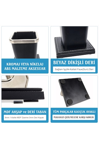 Prozenis Nevada Lüks Ahşap-deri Masaüstü Ofis Masa İsimliği Seti