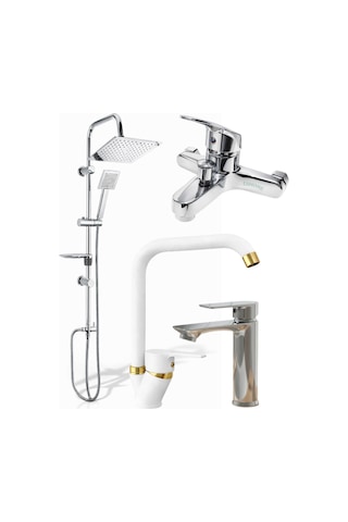 Krom Robot Duş Banyo Ve Lavabo Bataryası Beyaz Gold Mutfak Eviye Bataryası Diğer