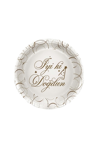 Tabak Elegant İyi Ki Doğdun Beyaz Noktalı 23cm 6lı Lüks Doğum Günü Tabağı