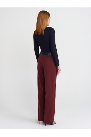 Dilvin 71603 Suni Deri Detaylı Pantolon Bordo