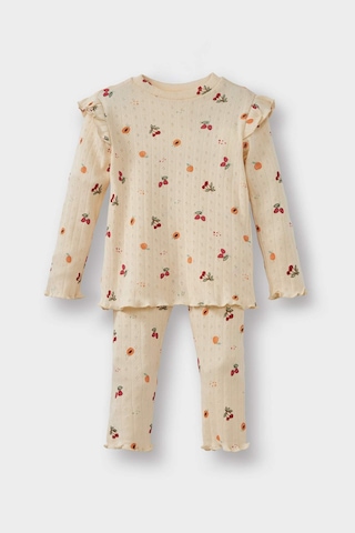 Defacto Kız Bebek Pijama Takımı Meyve Desenli Uzun Kollu Fitilli Kaşkorse Üst Uzun Alt G1524a525wnbg744 Bej