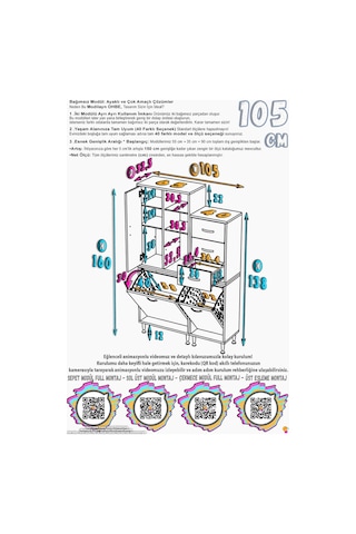 Hayal 105 Cm Kirli Çamaşır Dolabı Çok Amaçlı Modüler Banyo Dolabı - Beyaz 65+40 X160x32 Cm