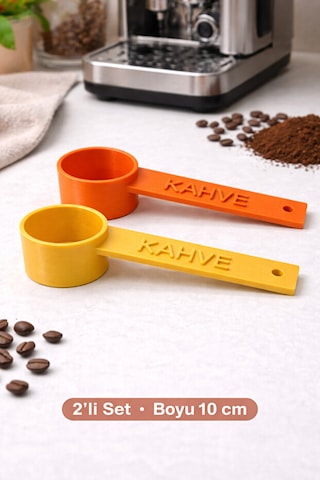 Kahve Yazılı Kahve Ölçü Kaşığı 2 Adet Espresso & Filtre Kahve Set-renk Seçenekli Turuncu