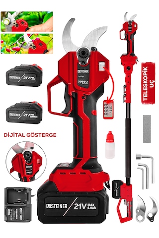 Steiner 30 Mm Dijital Kömürsüz Akülü Bağ Dal Ağaç Kesme Biçme Budama Şarjlı Makası Makinesi + Teleskop K4448