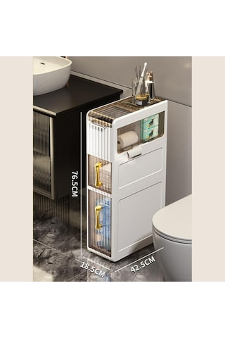 Banyo, Yatak Odası, Çamaşır Odası 3 Katlı Çekmeceli Dolap Beyaz - Gri