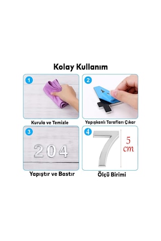Yapışkanlı Kapı Numarası Küçük Boy 50 Mm 5 Cm Numara 7 Rakam Yedi Sayısı Krom Renk Numaralar 1 Adet Diğer