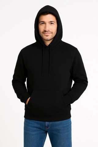 Mbb E-ticaret Erkek 3 İplik Pamuklu Kapüşonlu Kanguru Cepli Sweatshirt Hoodie - Siyah