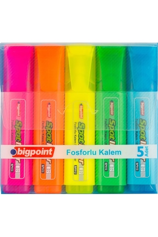 Bigpoint Fosforlu Kalem 5'li Set 6'lı Kutu Çok Renkli