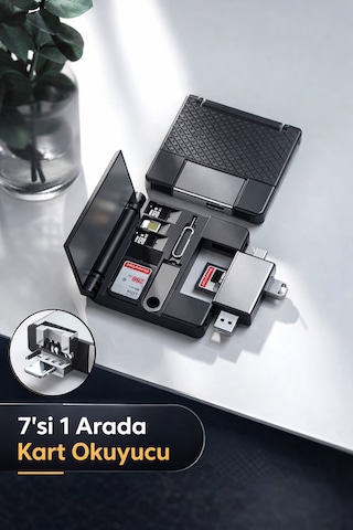 Çok Fonksiyonlu 7 In 1 Otg Kart Okuyucu Type C Usb Hafıza Apple Uyumlu iPhone Android Kart Saklama Kutusu