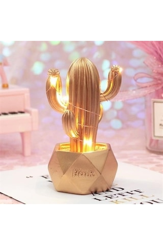 Sıladanal Led Işıklı Sevimli Kaktüs Dekoratif Masa Lambası Mini Biblo Gece Lambası-gold Diğer