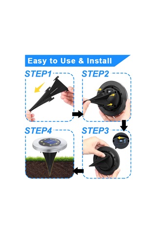 Suofeng 4'lü Paket 8 Led Güneş Enerjili Paslanmaz Çelik Toprak Içine Takılabilir Bahçe Yol Işığı - Su Geçirmez Beyaz Işık Diğer