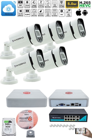 5'li Güvenlik Ip Kamera Seti - 4mp Dış Mekan Kdj-5s-4w-p-ıp-v0