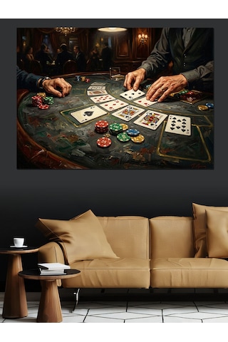 Poker Masasında Bahis Ve Fişler Dekoratif Kanvas - Mdf Ahşap Tablo