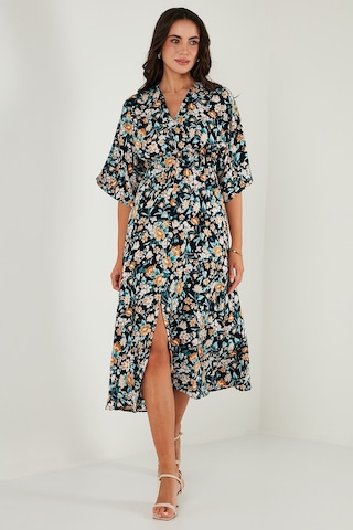 Lela Regular Fit V Yaka Desenli Midi Boy Bayan Elbise 67810573 Lacivert