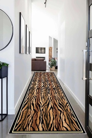 Pelangi Leopar Desenli Dijital Baskı Yıkanabilir Kaymaz Taban Modern Salon Halısı Ve Yolluk, Kahverengi-siyah 80 X 4 Çok Renkli