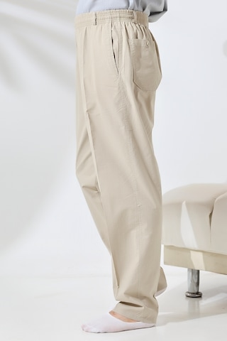 Erkek Krem Rahat Kesim Beli Lastikli Keten Hac Ve Umre Şalvar Pantolon Krem