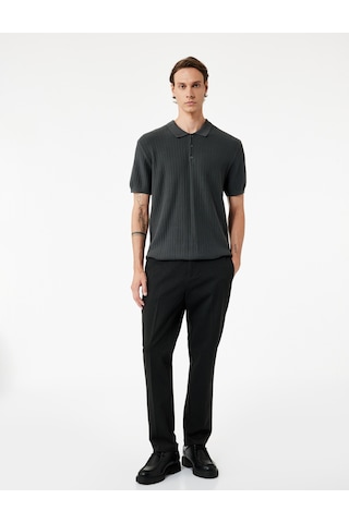 Koton Regular Fit Kısa Kollu Pamuklu Dokulu Düğmeli Polo Yaka Triko Tişört Gri 7wam70044ht