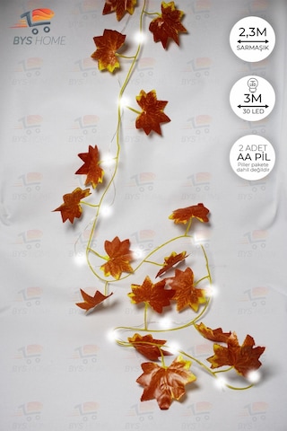 Dekoratif Sonbahar Yapraklı 230 Cm Yapay Sarmaşık Ve 300 Cm Peri Led Pembe Renk - Beyaz Beyaz