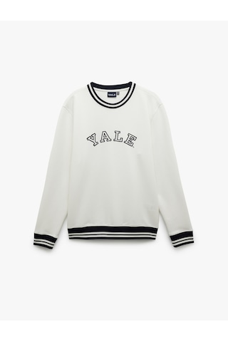 Koton Uzun Kollu Çizgi Detaylı Bisiklet Yaka Lisanslı Yale Baskılı Sweatshirt Beyaz 5sam70048mk Beyaz