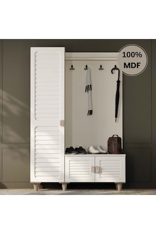 Lavanta Mdf Raflı Askılıklı Ayaklı Tasarım Portmanto Ayakkabılık Krem