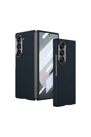 Nourthkiingdom Galaxy Z Fold 6 Uyumlu Kamera Korumalı Karbon Fiber Tasarımlı Arka Yüzey Nrtk Kıpta Karbon Kapak Lacivert