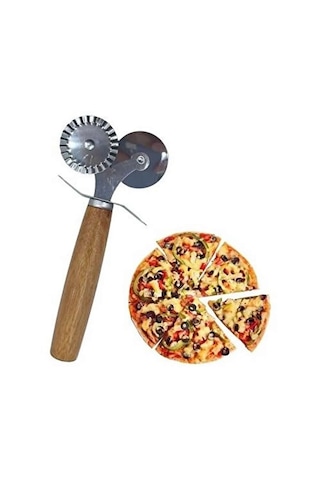 Ahşap Saplı Hamur Ve Pizza Kesme Ruleti Pizza Cutter 2'li Hamur-p Ahşap