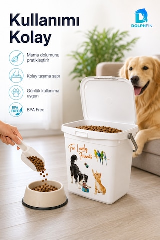 Multibox 6 L Kapaklı Kedi Köpek Mama Saklama Kabı Taşıma Saplı Bpa Free