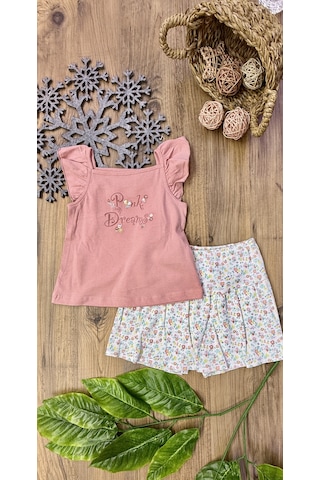 Bebek Kokusu Bebbek Pembe Çiçekli Şortlu Takım