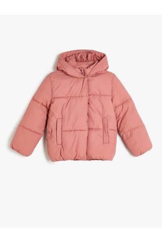 Koton Kapşonlu Şişme Mont Fermuarlı Cep Detaylı Pembe 5wkg20036aw Pembe