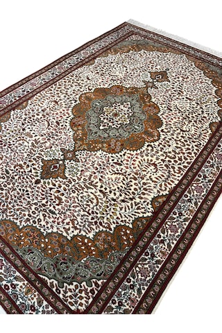 El Dokuma Sıfır Bünyan Halısı 208x305 Krem Yeşil Kiremit 6,5 M2 Yün Halı Krem