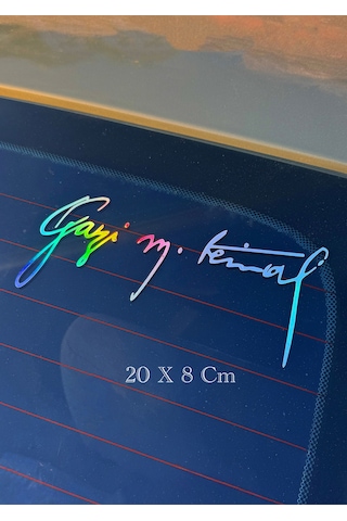 Gazi Mustafa Kemal Atatürk İmza Sticker Hologram Araba Arkası Sticker Oto Cam Sticker Yazı Motor Araba Oto Sticker Motor Pc Laptop Bilgisayar Etiket Çıkartma 20 X 8 Cm